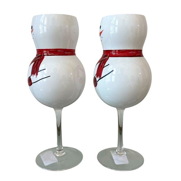 Hand-Painted Snowman Christmas Wine Glasses Set of 2 New - Picture 2 of 9